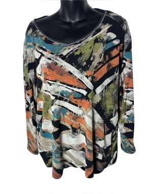 Jess &‎ Jane women’s 1x cotton long sleeve tee abstract artsy multicolor
